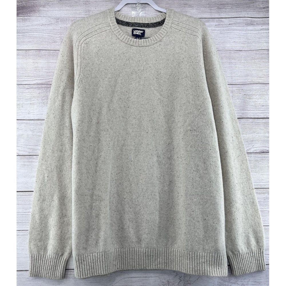 Land’s End Men's‎ LambWool Crew Neck Pullover Sweater Sz XL Beige Ivory